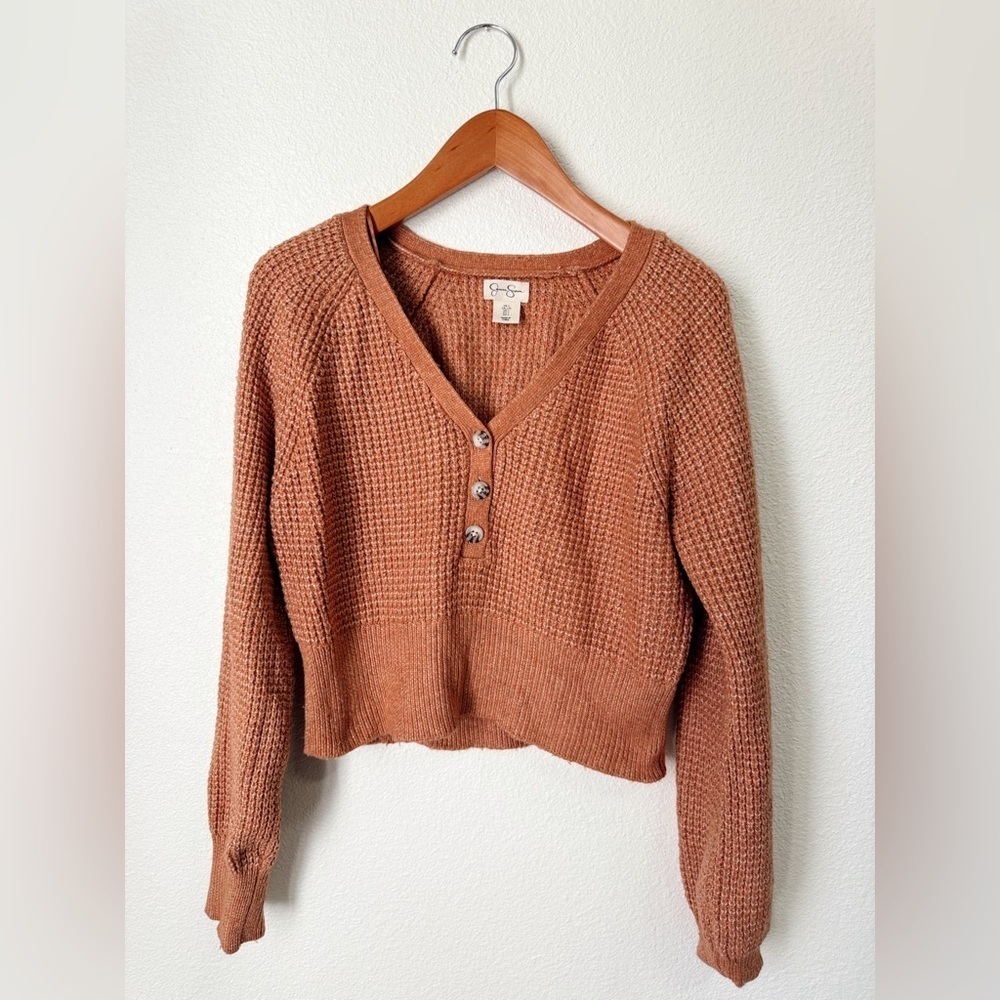 Jessica Simpson Brown Button Up V-Neck Fall Sweater Women’s Size Large